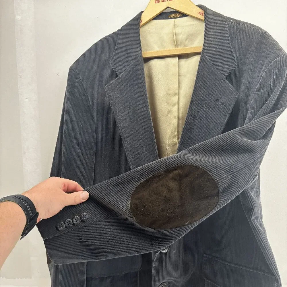 Vintage Woolrich Gray‎ Corduroy Men’s Blazer w/ Brown Elbow Patches 46L 60s 70s